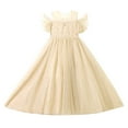 thumbnail image 4 of Girls Formal Tulle Princess Dress, Elegant Puffy Net Dress for Flower Girl Junior Bridesmaid, Wedding Birthday Party Special Occasion Gown Age 3Y-14Y Beige 120, 4 of 7