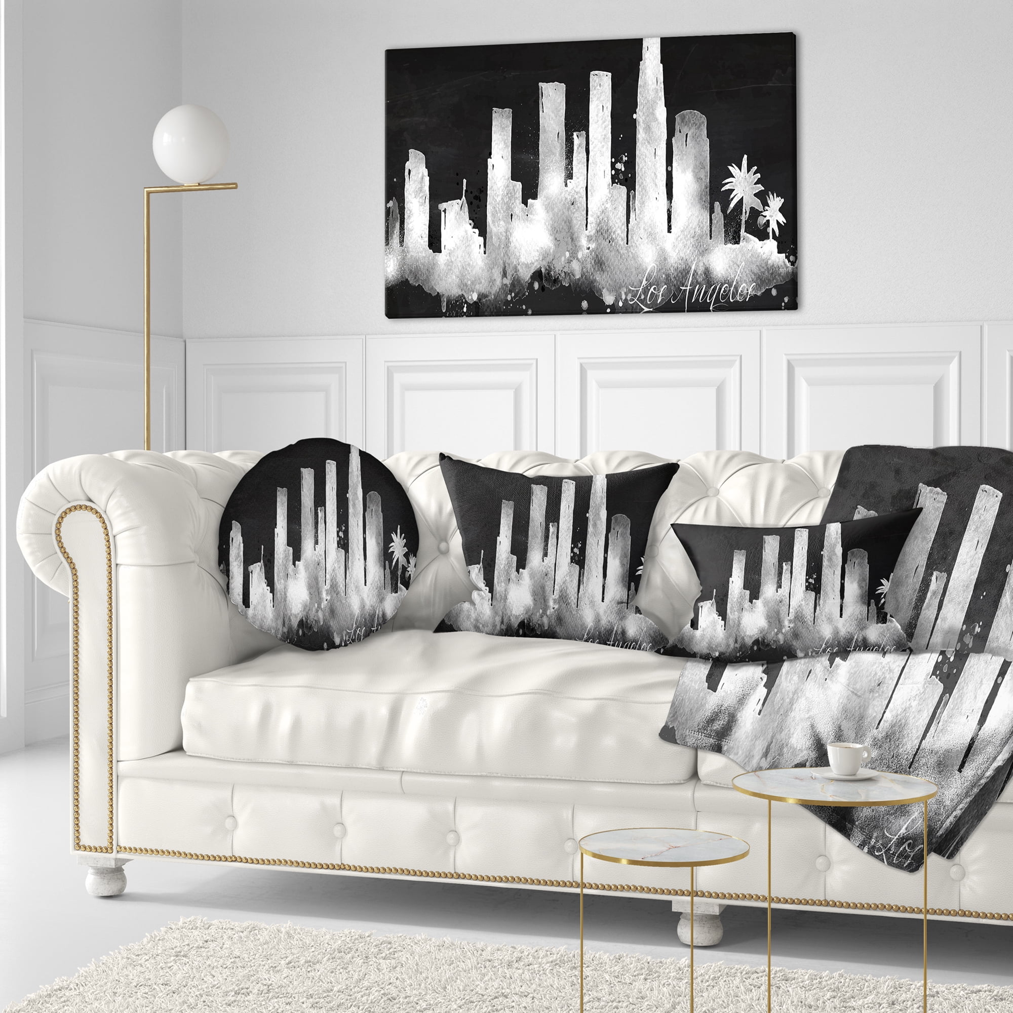 Designart Los Angeles Dark Silhouette - Cityscape Painting Throw Pillow - 12x20