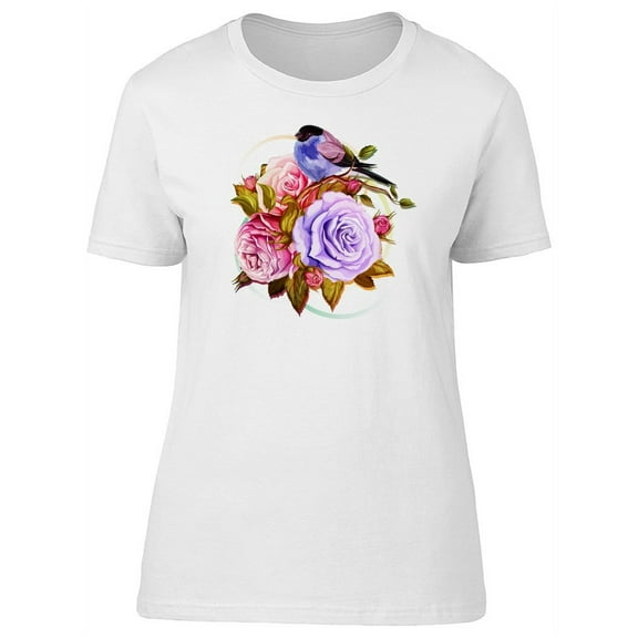 Cute Blue Bird With Roses T-Shirt Women -Image by Shutterstock, Female Small