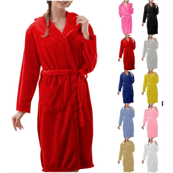 pstuiky Robe, Unisex Regular Winter Warm Homewear Flannel Robe Bathrobe Long Pajamas Plush Robe Leisure Red #1 M