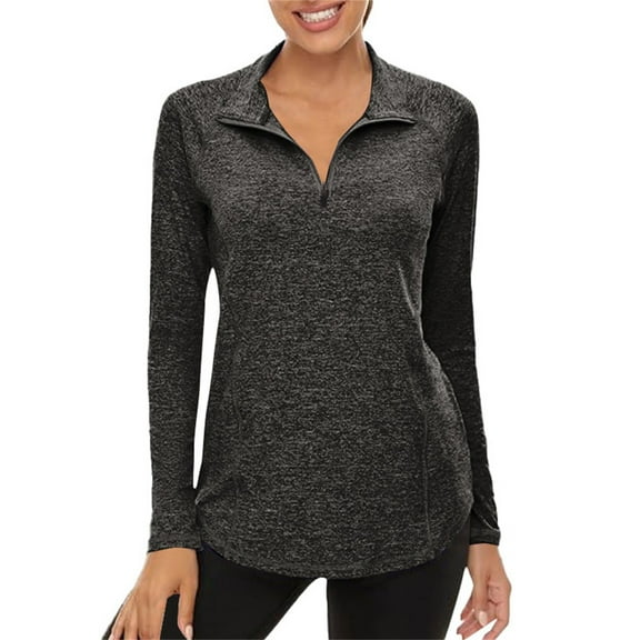 Holzkary Women's Quarter Zip Pullover Golf Shirts Upf 50  Long Sleeve Sun Shirts Uv Protection Workout Tops Lightweight Quick Dry Workout Tops Running Pullover Coat Black L