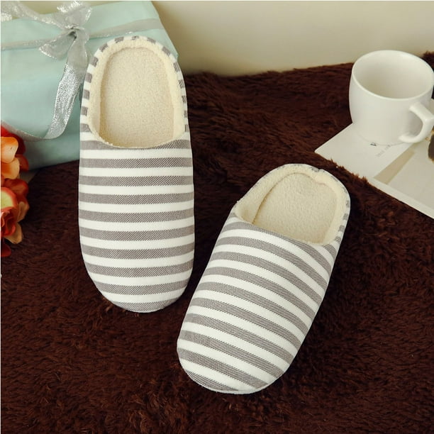 Pantuflas de interior silenciosas con suelo de madera a rayas y fondo suave de vellón para el hogar Pantuflas de algodón con suelo de madera para el hogar