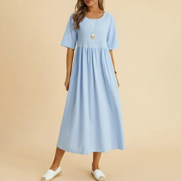 IDALL Summer Dresses,Petite Dresses Loose Cotton And Linen Round Neck Five Point Sleeve Midi Dress Large Size Maxi Dress Linen Dress,Modest Dresses,Womens Dresses Blue Dress 2XL - Walmart Business Supplies IDALL Summer Dresses,Petite Dresses Loose Cotton And Linen Round Neck Five Point Sleeve Midi Dress Large Size Maxi Dress Linen Dress,Modest Dresses,Womens Dresses Blue Dress 2XL - Walmart Business Supplies