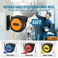 thumbnail image 4 of KFFKFF Pull-Out Power Cable Reel, 65 FT, Robust 12AWG/3C SJTOW Retractable Electrical Wire with Illuminated Triple Tap Outlet, 15 Amp Circuit Protection 180° Pivoting Bracket, 4 of 9