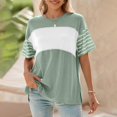 thumbnail image 2 of Delayuji Summer Tops Trendy Oversized 2025 Crewneck Casual Color Block Striped Womens Shirts Blouses Green Xxl Polyester,Spandex Short Sleeve Shirts for Women, 2 of 7