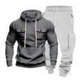 thumbnail image 2 of Yusimy Men's Solid Color 2-Piece Hoodie Set Button Pocket Drawstring Pants Long Sleeve Casual Sports, 2 of 7