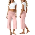 thumbnail image 2 of Fold over Gaucho Pants for Women Wide Leg Coral Capri Pants Elastic Low Waisted Yoga Leggings Stretchy Summer Casual Culottes Pink S, 2 of 7