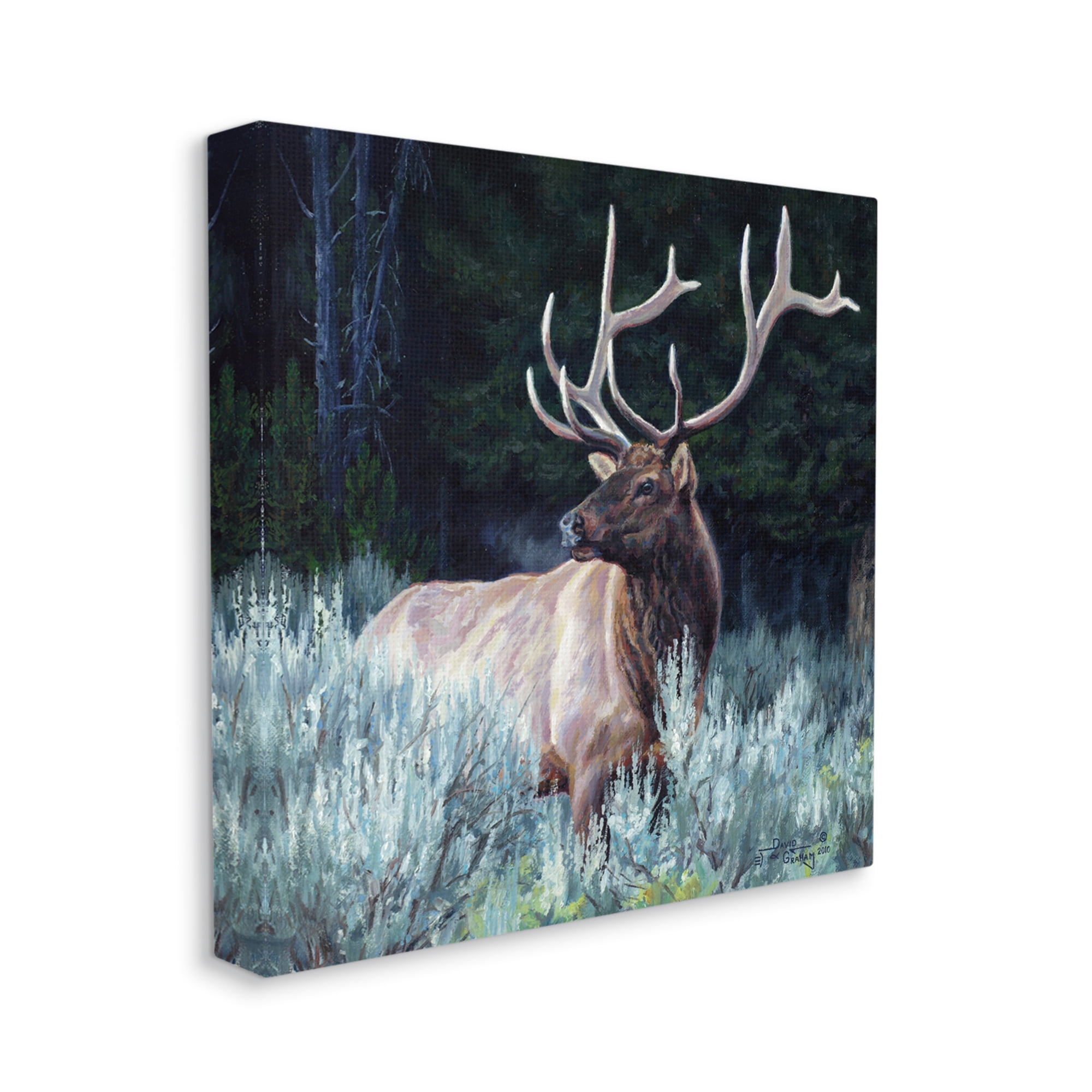 Stupell Industries Elk in Forest Painting Animals & Insects Painting Gallery Wrapped Canvas Print Wall Art, 17 x 17