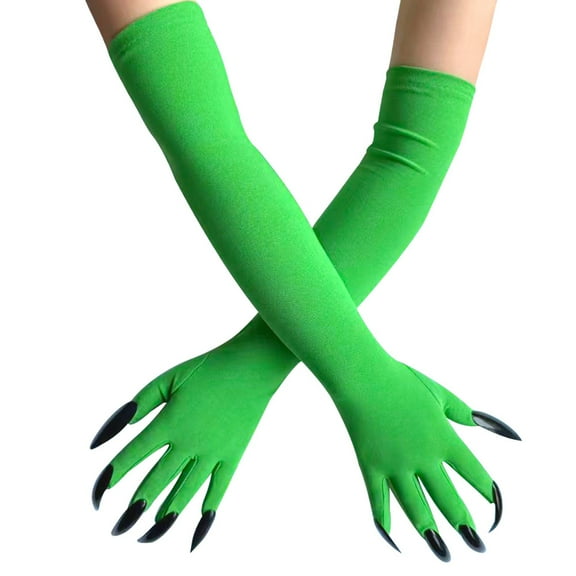 GOBWCOT Claw-shaped gloves Halloween claw-shaped gloves long nail gloves long performance props green gloves
