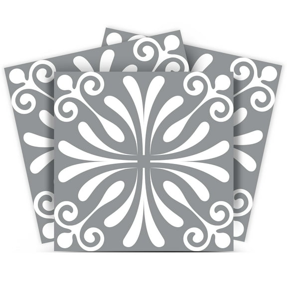 Mi Alma Flower Gray Tile Stickers - Removable Vinyl 4x4, 24 pcs