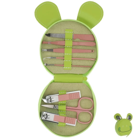 Pretyzoom Portable Stainless Steel Nail Clippers and Tools Set in Green for Kids with Safe Blades and Storage