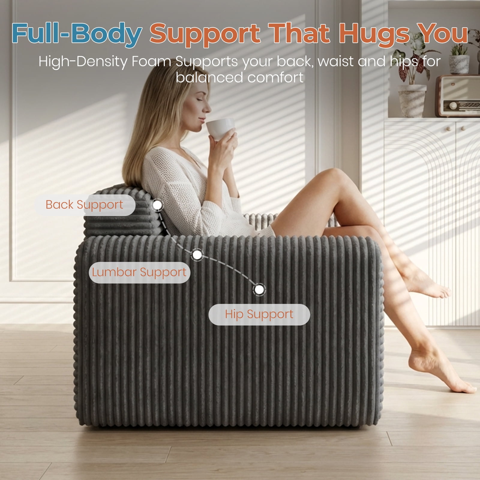 Single Pull Out Folding Sofa Bed with Memory Foam, Corduroy Convertible Sleeper Couch with Pillow, 75.6" Sleeping Surface Space Saving Sofa for Apartment Dorm Guest Room