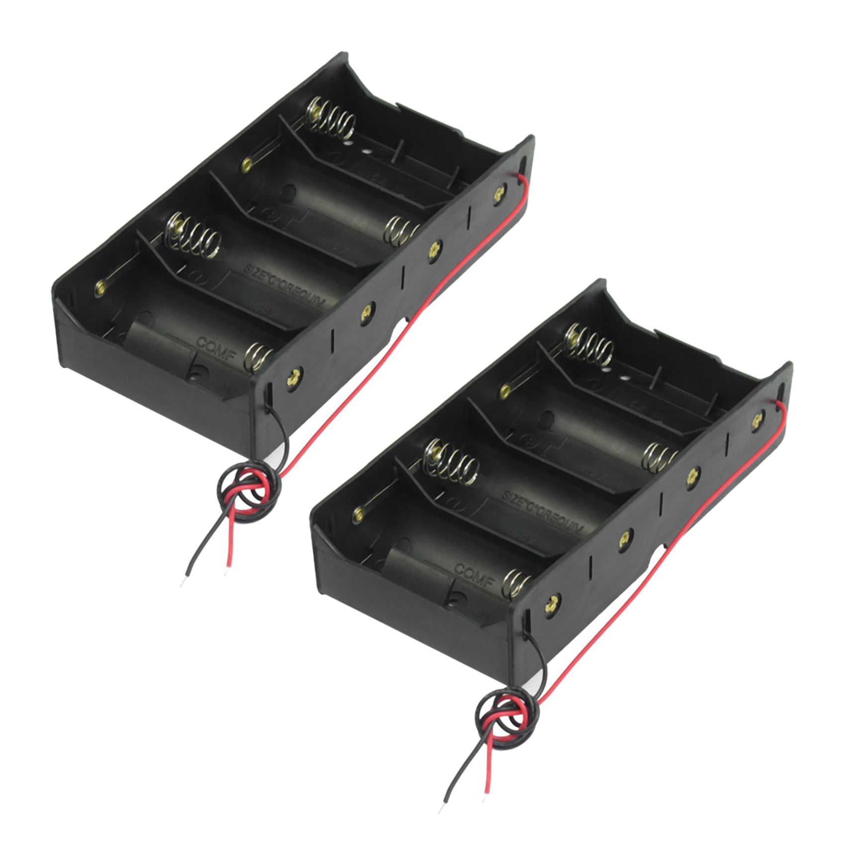 SNOWINSPRING 2X Black 4 x 1.5V D Battery Holder Storage Case Box W Wire