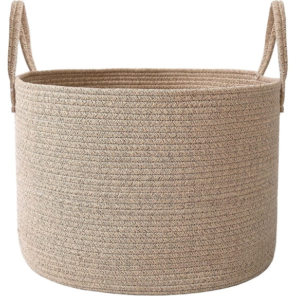 Large Cotton Rope Storage Basket with Handles, Woven Round Laundry Basket, Decorative Organizer Bin for Toys, Clothes, Blankets, Living Room & Bedroom Home Storage
