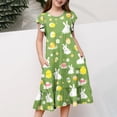 thumbnail image 4 of Lvshlubb Little Girl Dresses Easter Cute Rabbit Graphic Princess A Line Dress Crewneck Fly Sleeve Dress with Pockets Size 6-15, 4 of 5