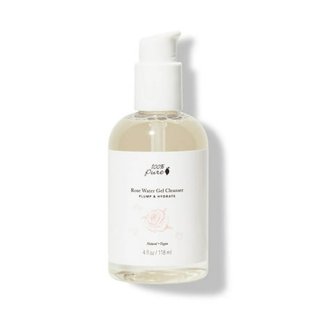 100% PURE Rose Water Gel Cleanser Deeply Moisturizing Hydrating Face Wash with Chamomile & Calendula to Soothe & Replenish Dry, Dehydrated Skin - Vegan - 4oz