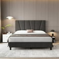 thumbnail image 1 of Bed Frame with Headboard Adjustable, Modern Linen Upholstered Twin Platform Bed Frame with Wooden Slat Support, No Box Spring Needed, 1 of 9