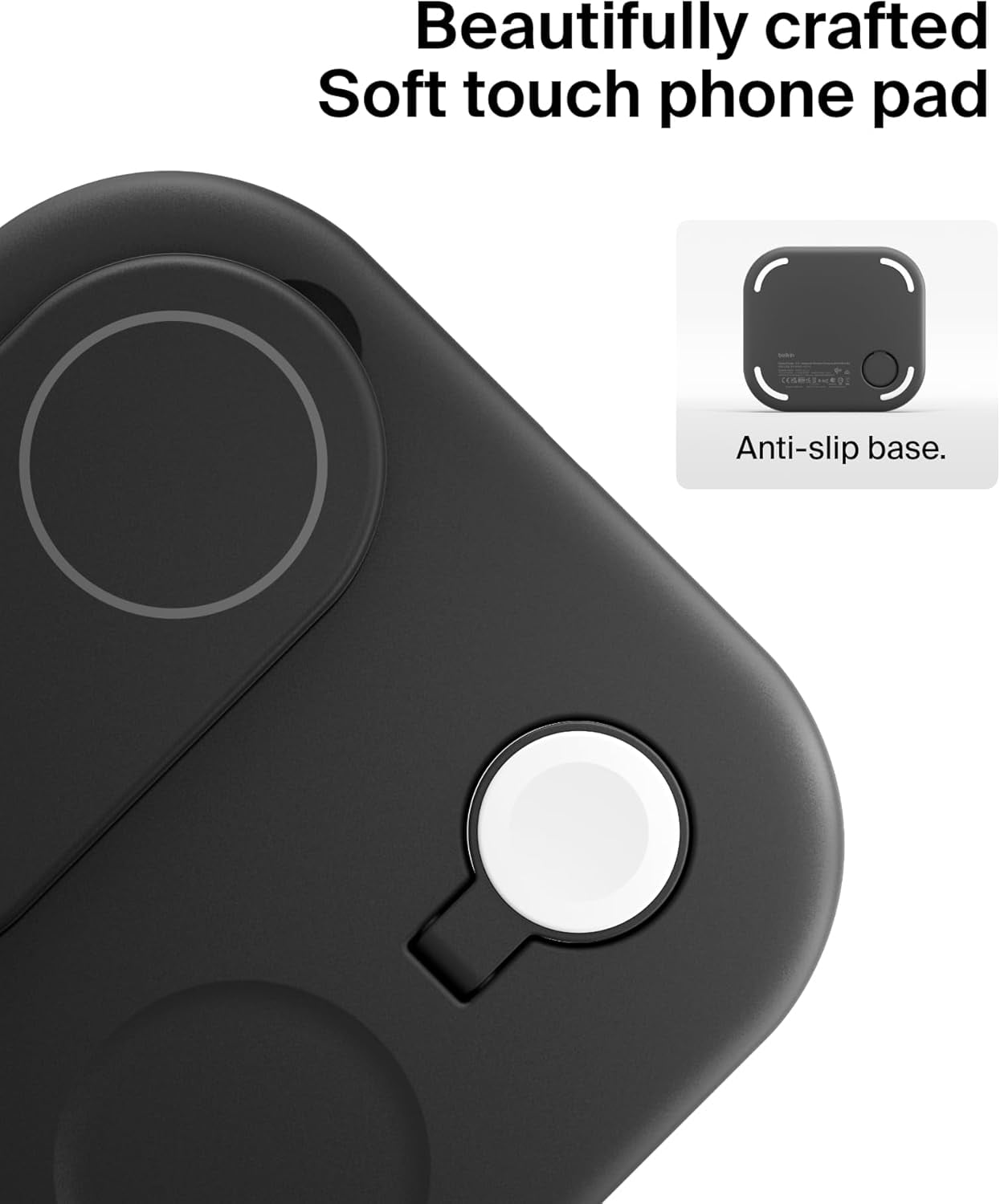Belkin MagSafe-Compatible iPhone Charger - 3-in-1 Magnetic Foldable Charger 15W - Qi2-Certified Wireless Charging Station for iPhone 16, Apple Watch, AirPods w/Non-Slip Base, PSU Included - Black