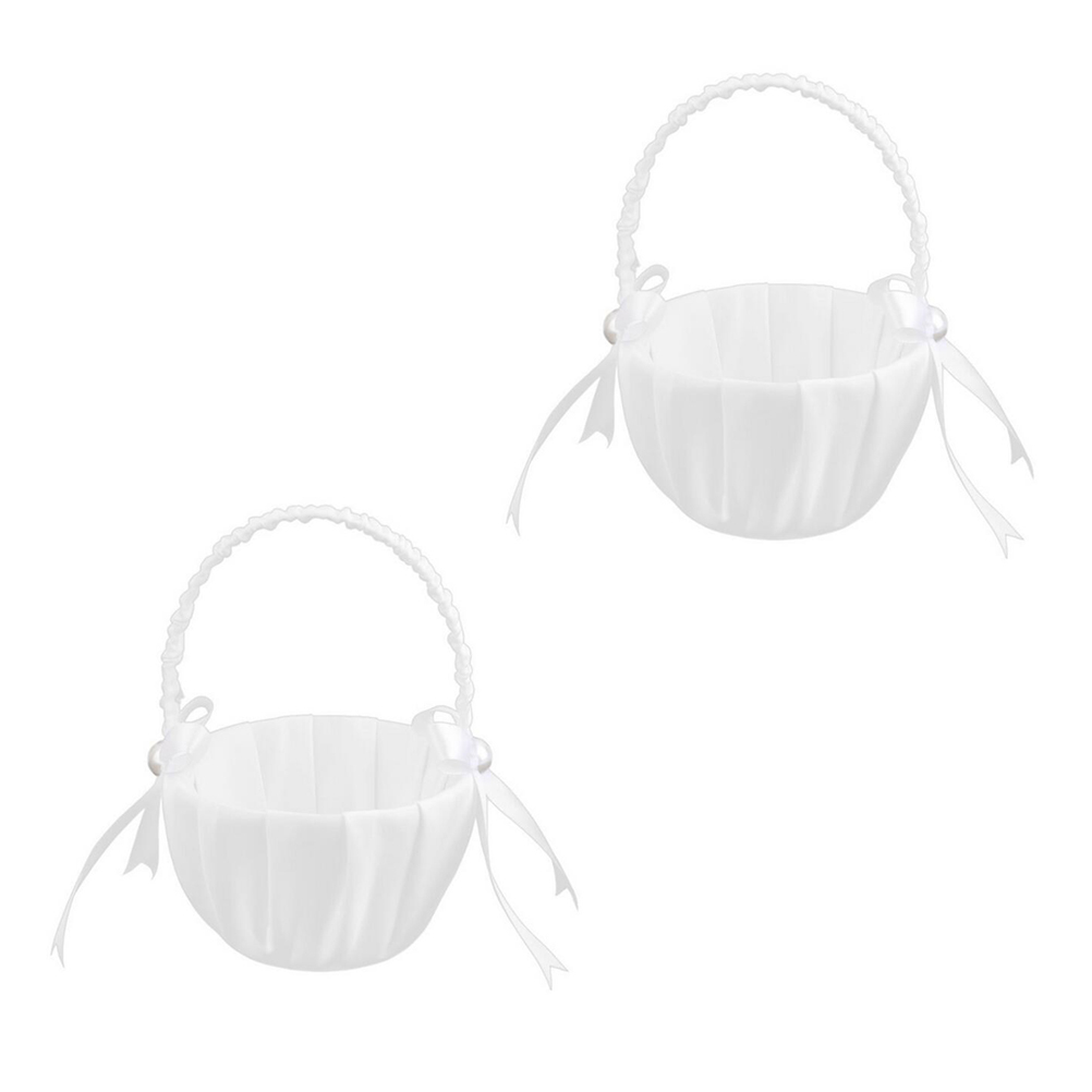 Basket Flower Girl Weddingbaskets White Weddings Set Ceremony Pearl