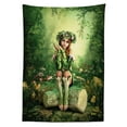 thumbnail image 3 of Ambesonne Tale Tablecloth Rectangular Table Cover, Elf Girl with Wreath Tree, 52"x70", Green Beige Pink, 3 of 4