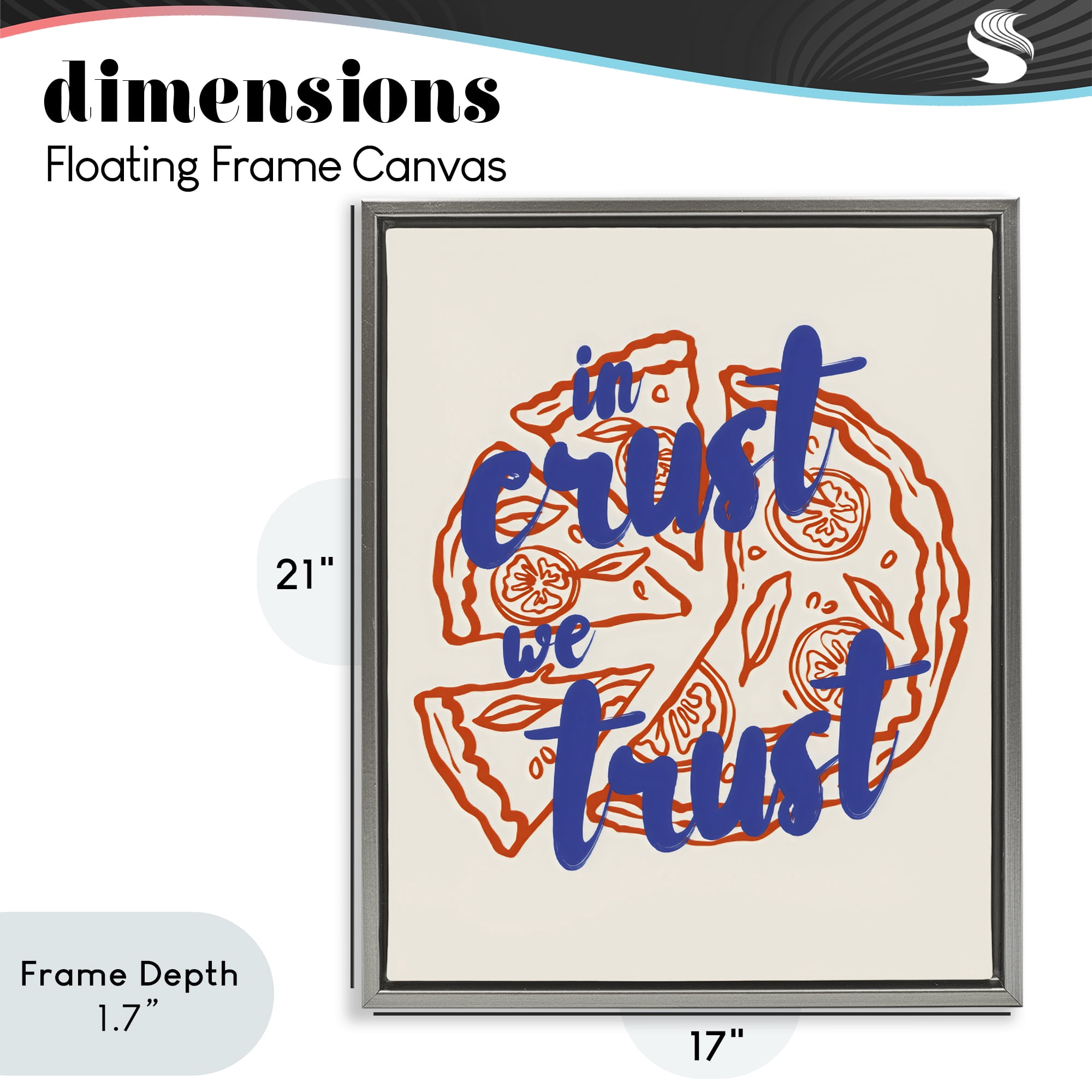 Stupell Industries In Crust We Trust Pizza Gray Framed Floater Canvas Wall Art, design by The Prints Vibe