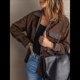 thumbnail image 5 of Chaqueta de Mujer de Gran Tamaño con Botones y Larga con Aberturas. Marrón L, 5 of 7