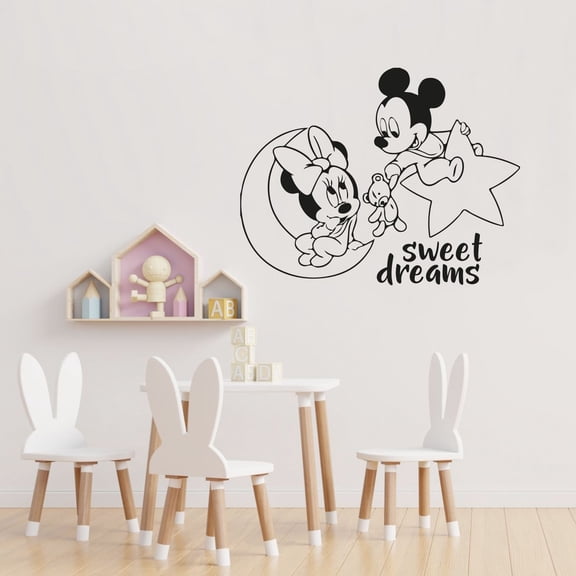 Sweet Dreams - Good Night Quotes Cute Baby Mickey And Minnie Mouse Vinyl Design Wall Sticker Art Decal Boys Girls Kids Room Bedroom Nursery KinderHome Decor Stickers Decoration Size (18x20 inch)