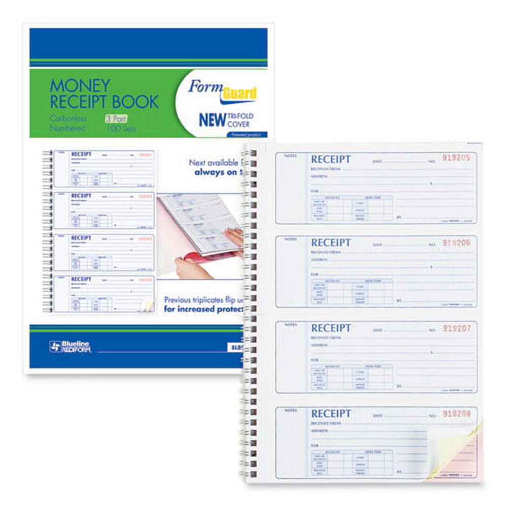 Money Receipt Book, Three-Part Carbonless, 7 X 2.75, 4/page, 100 Forms | Bundle of 2 Each