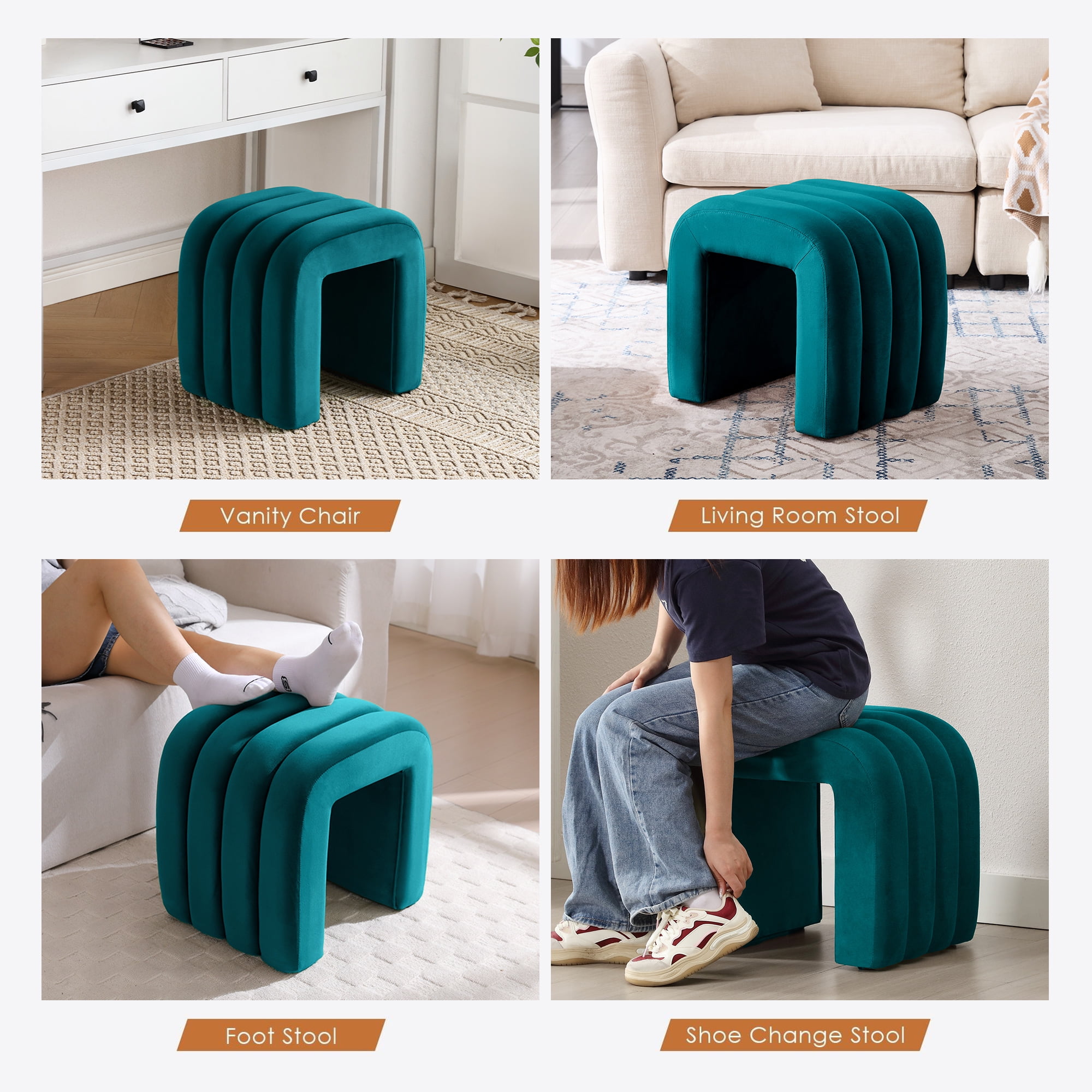 Zesthouse Multi-Functional Ottoman Stool, Tufted Velvet Foot Stools Ottoman for Couch, Modern Vanity Stool for Living Room, Bedroom and Entryway, Teal