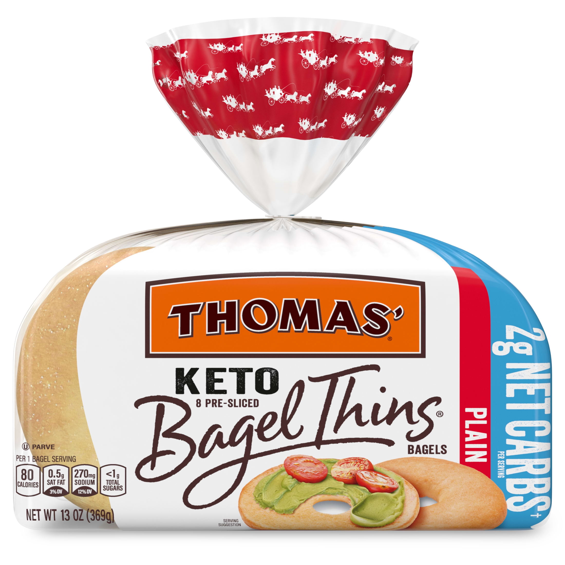 Thomas' Keto Plain Bagel Thins, 8 count, Bagels, 13 oz Bag