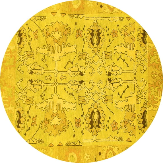 Ahgly Company Machine Washable Indoor Round Oriental Yellow Traditional Area Rugs, 3' Round