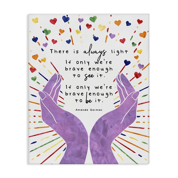 Stupell Industries Eclectic There's Always Light Phrase Purple Hands Rainbow Hearts Canvas Art, 16 x 20, by Erica Billups