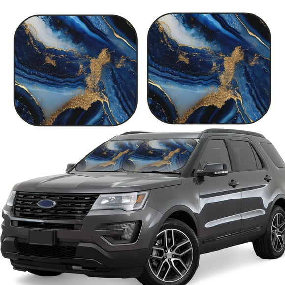 Vsdgher Navy Blue Marble Print Car Windshield Sun Shade, Reflective Sunshade Window Sunshade Sun Visor Protector Fit for Cars,Trucks,SUVs-Small
