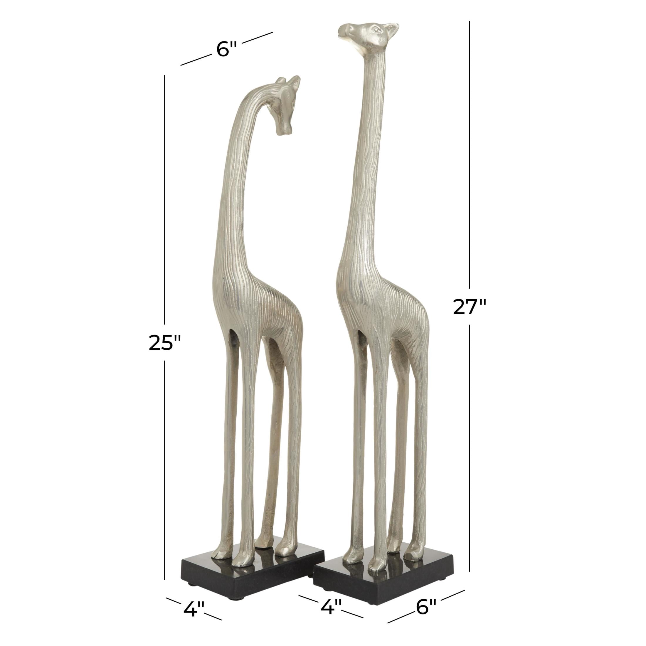27", 25"H Silver Aluminum Metal Giraffe Sculpture, by DecMode (2 Count)