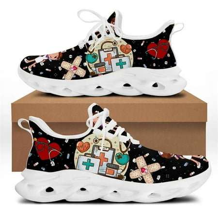 

White Nursing Shoes for Women Cute Cartoon Nurse Women Sneakers Brand Design Doctor Medical Printed Light Lace-up Flats Zapatos