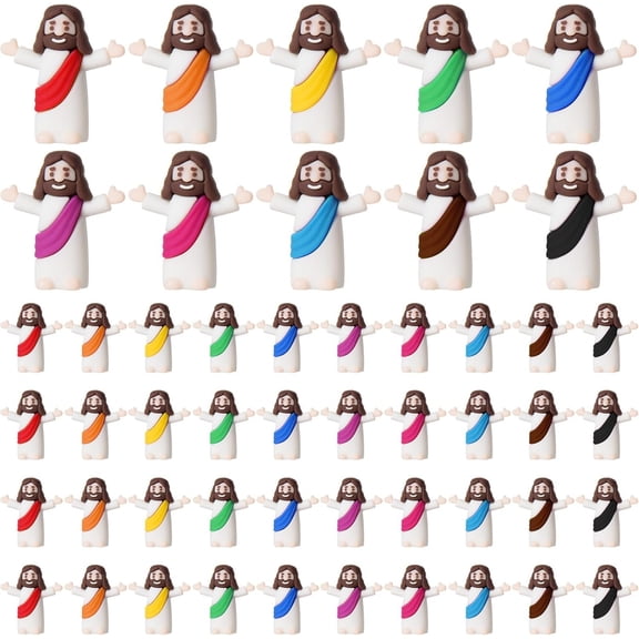 50 count Little Figurine Mini Figures Religious Christ Savior Doll for and Seek Sunday Easter Egg Stuffers Baptism (50, Multicolor)