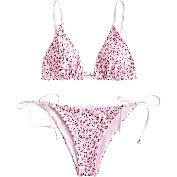 ZAFUL Women's Triangle Bikini Floral String Bikini Set Two Piece Swimsuit Bathing Suits