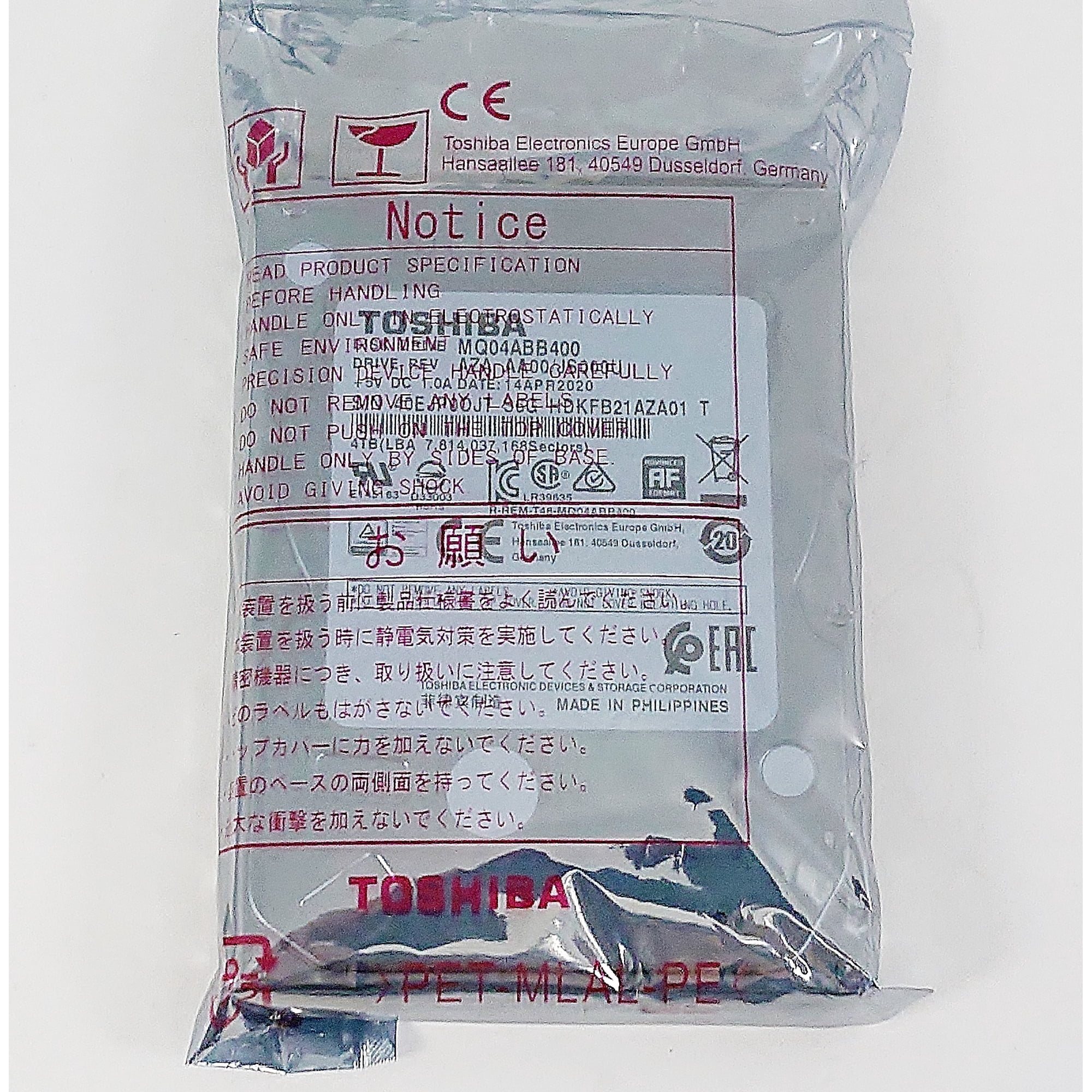 Toshiba MQ04ABB400 4TB 5400RPM 2.5" SATA 6Gb/s Hard Drive 15mm Height
