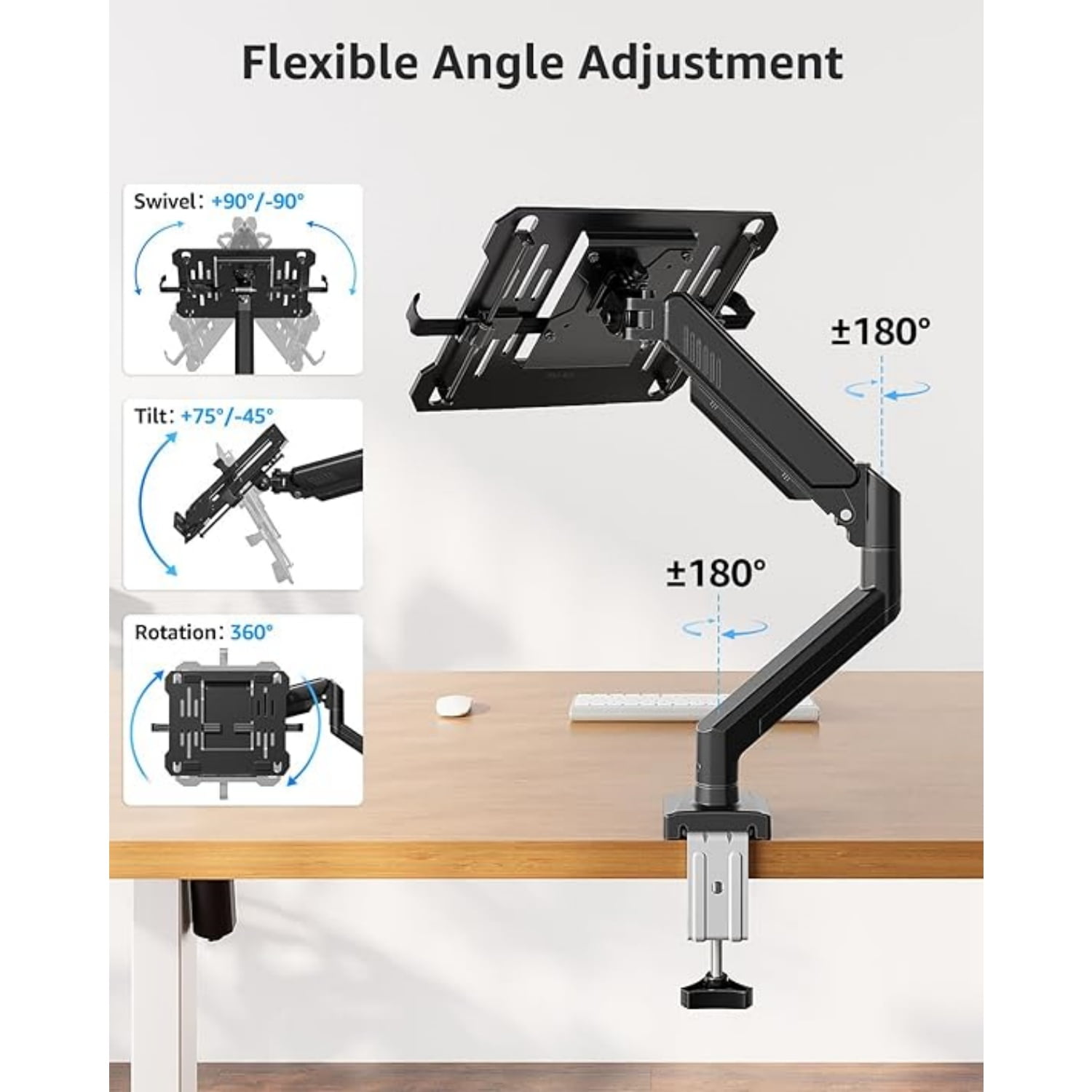 Laptop Stand for Desk, 2-in-1 Monitor Mount with Laptop Tray Holds 2.2-22lbs, Adjustable Laptops Arm Mount for Max 17" Notebook & 32" Monitor, Laptops Desk Arm with Clamp/Grommet