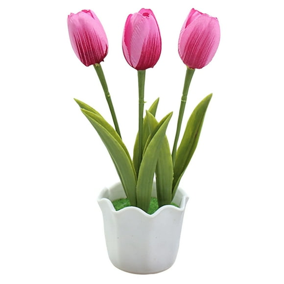Flower Pots Clearance Three-Headed Tulips Simulation Flower Bonsai Creative Ornament Simulation Plant Pink