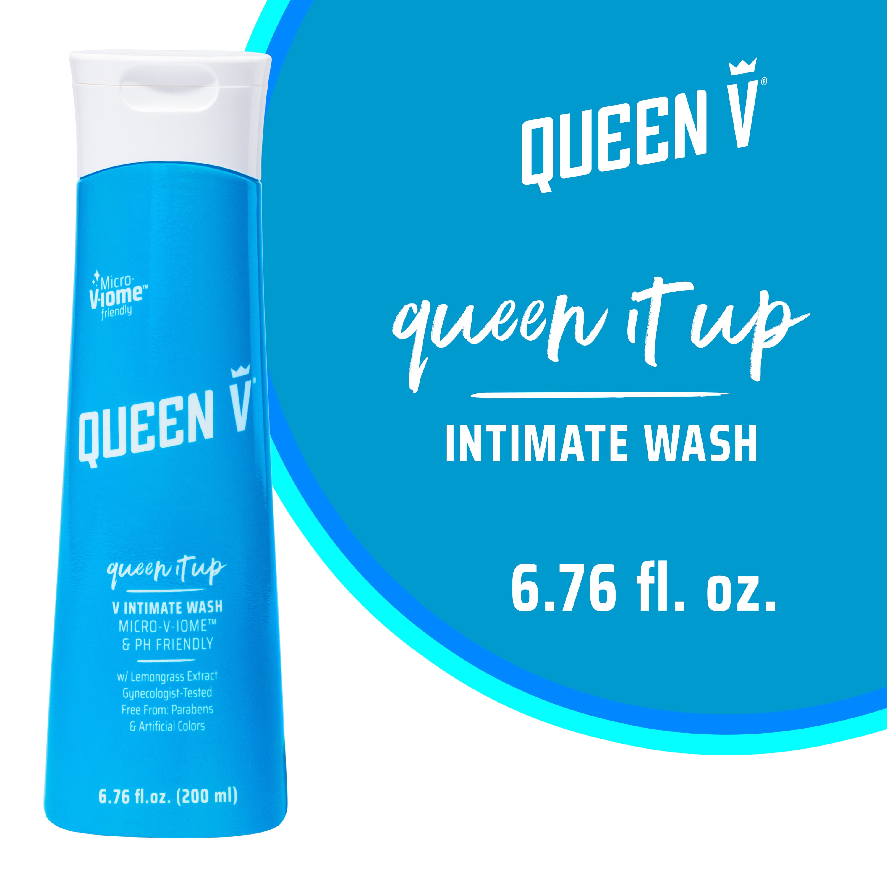 QUEEN V Queen it Up- Intimate Wash, pH friendly, daily use fresh and clean shower gel with lemongrass extract and lactic acid, gynecologically tested, recyclable bottle, 6.76 oz.