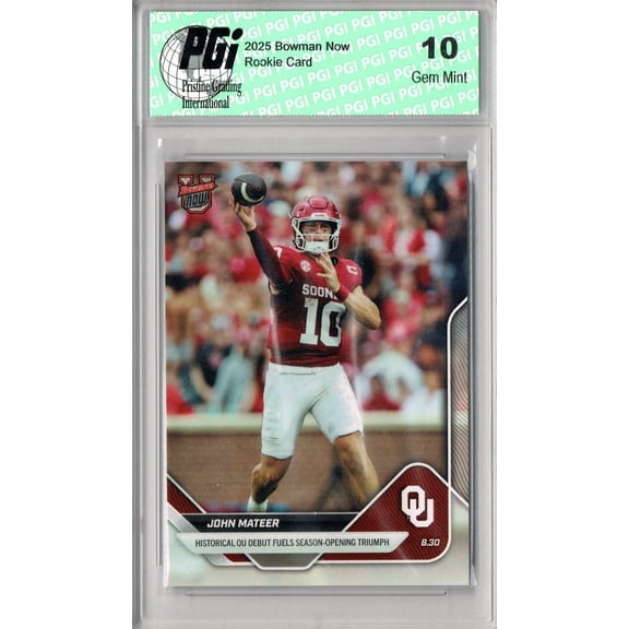 John Mateer 2025 Bowman University Now #2 Historic Debut Rookie Card PGI 10