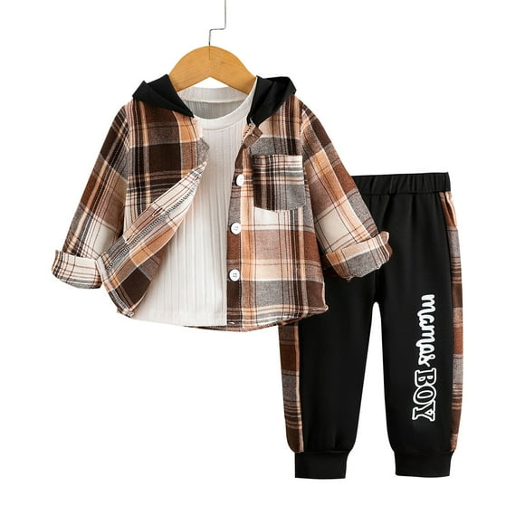 FhsagQ Outfits for Boys Toddler Boys Long Sleeve Letter Prints Tops and Pants Child Kids 2Pcs Set Outfits Kids Clothese Brown 4-6 Years