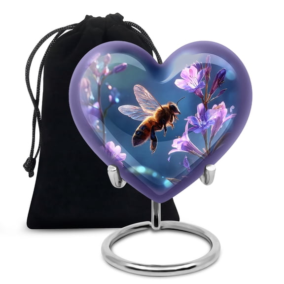 MUKTIVE Bee Burial Urns for Adult Ashes Men 8 Inch, Adult Blue Urns for Human Ashes Women, Large purple Flower Memorial Urn, Thoughtful Heart Shaped Gifts for Loss of Mom, 8 Inch
