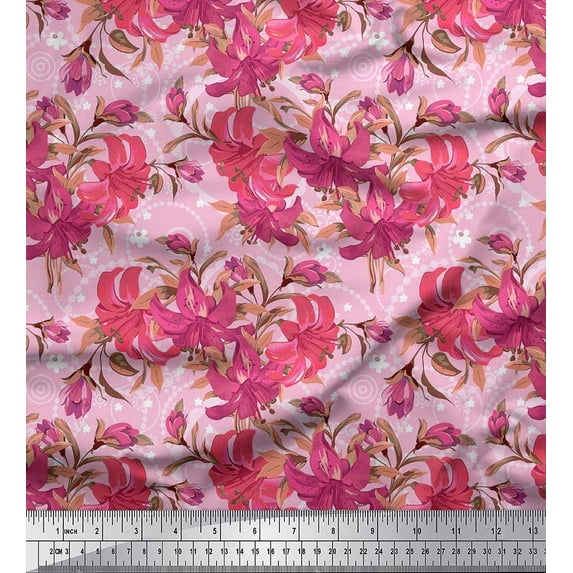 Soimoi Cotton Poplin Fabric Leaves & Lily Flower Print Fabric by the Yard 42 Inch Wide