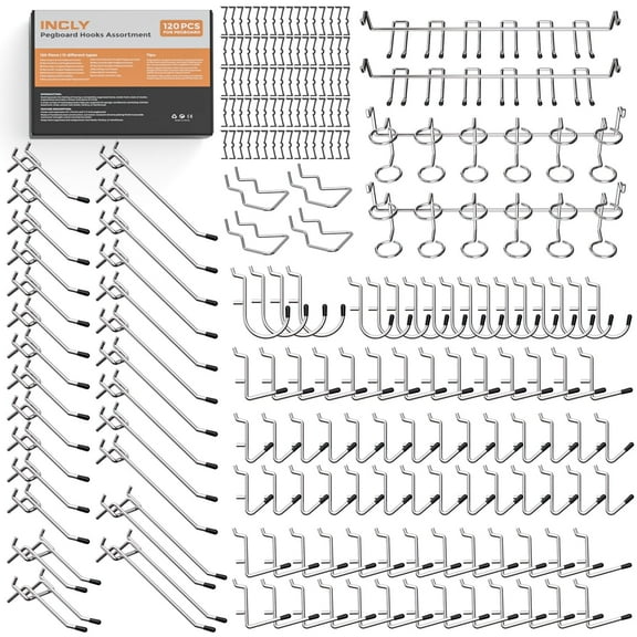 INCLY Pegboard Hooks Set for Hanging Tools, 206PCS Heavy Duty Peg Hook Hanger & Holder Fit 1/4 1/8 Inch Pegboard for Craft Assortment Garage Organizer Bins Attachment Peg Board Accessories