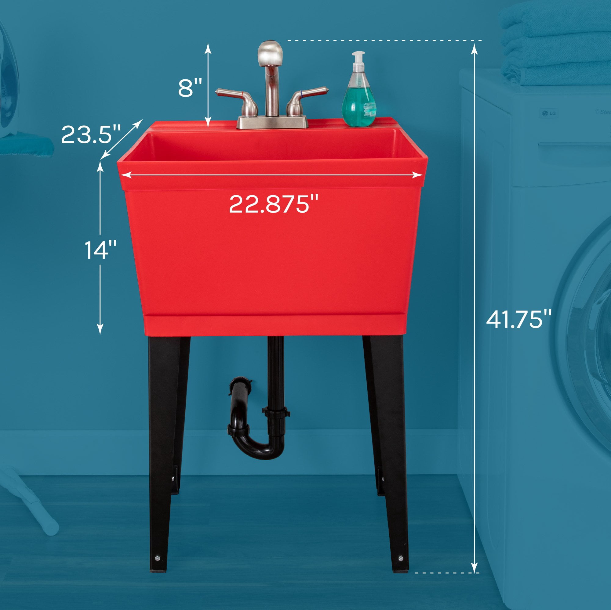 Tehila Utility Sink with Stainless Finish Pull-Out Faucet 19 Gallon - Red