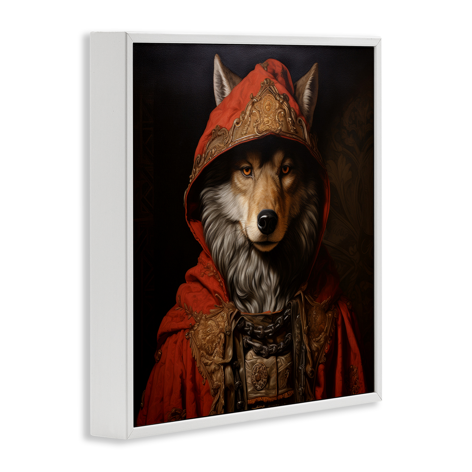 Stupell Industries Wolf with Red Cloak Animals & Insects Painting White Framed Art Print Wall Art, 24 x 24
