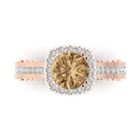 Clara Pucci 14K Rose Gold 2.37ct Champagne Halo Ring for Women