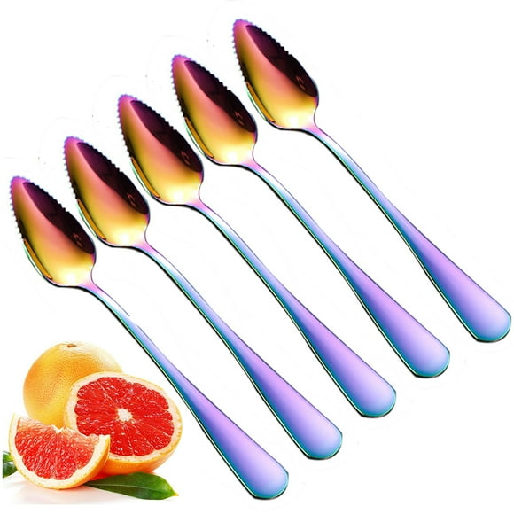 Coofit 5PCS Grapefruit Spoon Serrated Sturdy Stainless Steel Serving Spoon Fruit Spoon
